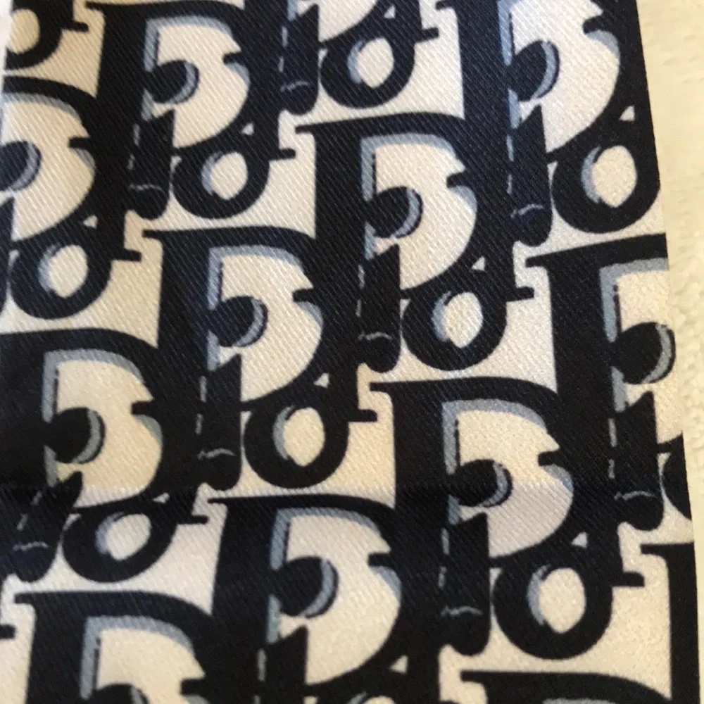 Dior Beige and Black 'J'ADIOR' Silk Twilly Scarf